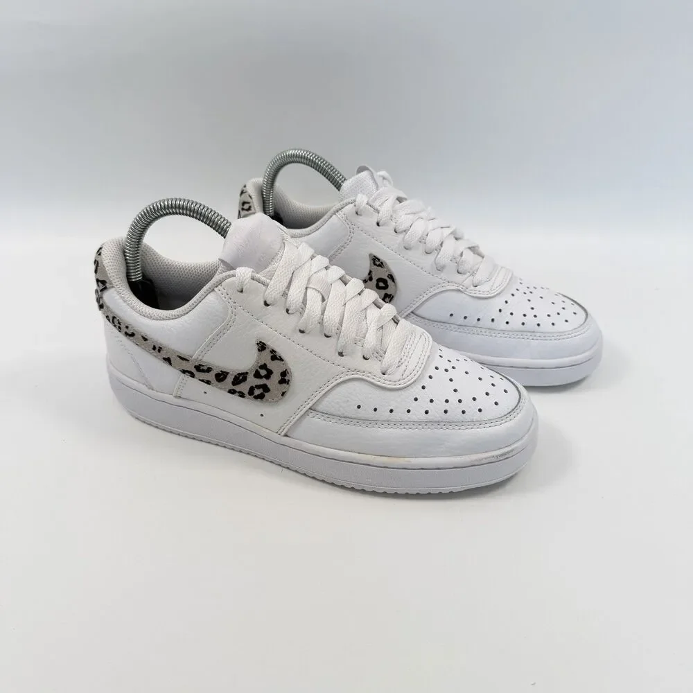 Nike Court Vision Low White Leopard Swoosh Womens DD9665-100 Size 7